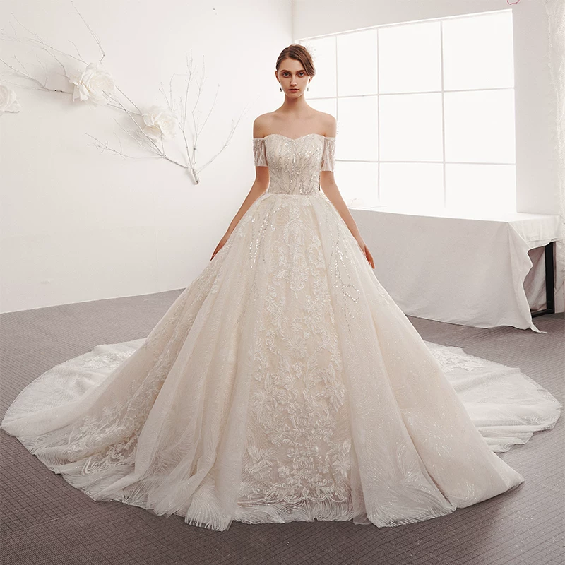 Wedding dress, open shoulders, 2019, fitted