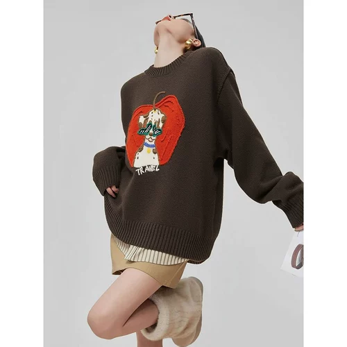 Модный лонгслив, демисезонный свитер, круглый воротник, оверсайз, свободный крой