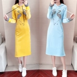 Бархатная длинная утепленная толстовка, осеннее длинное платье, длина макси, средней длины