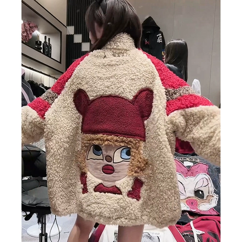 Демисезонная ретро трендовая мультяшная утепленная куртка, кардиган, с вышивкой, свободный крой