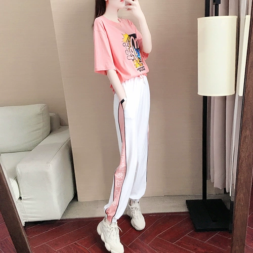 Розовый летний спортивный костюм, модный трендовый комплект