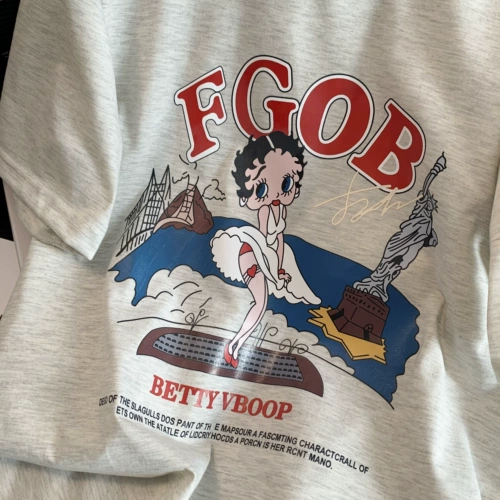 绣之色 Ретро мультяшная летняя футболка