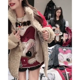 Демисезонная ретро трендовая мультяшная утепленная куртка, кардиган, с вышивкой, свободный крой