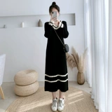 Черное осеннее шерстяное платье, брендовое длинное трикотажное платье, 2025 года, свободный крой, длина макси