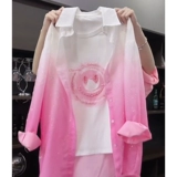 Летняя розовая белая рубашка, футболка, свободный крой, короткий рукав