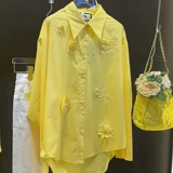 Трехмерная весенняя небольшая дизайнерская рубашка, в цветочек, тренд сезона, оверсайз, французский стиль