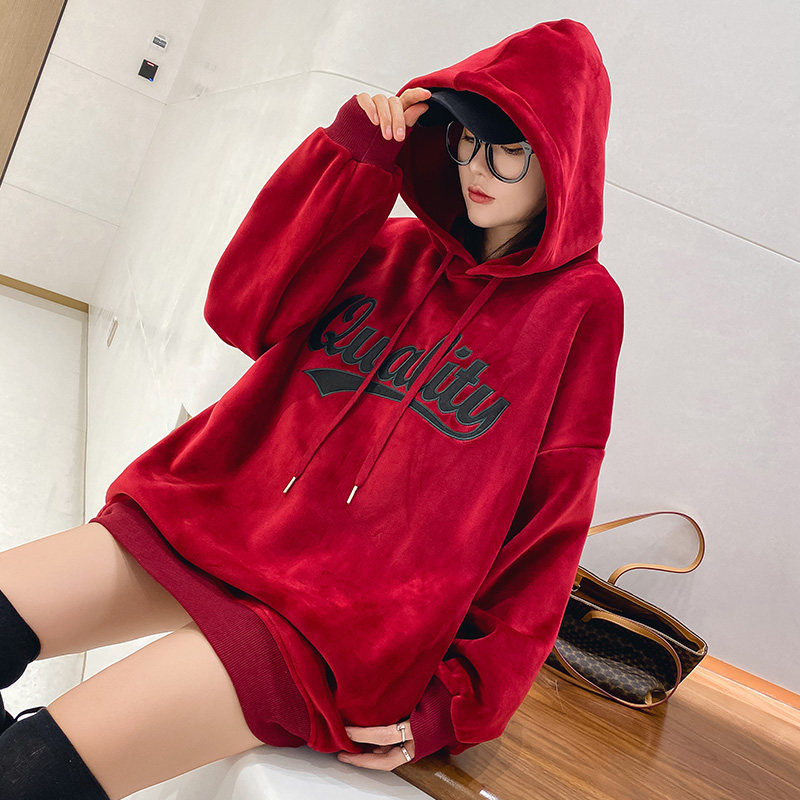 Gold velvet red thick cotton T2022 new female autumn winter loose cashmere plus suede thickened jacket Christmas single