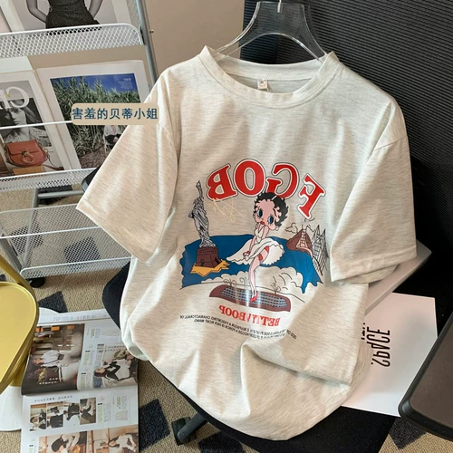 绣之色 Ретро мультяшная летняя футболка