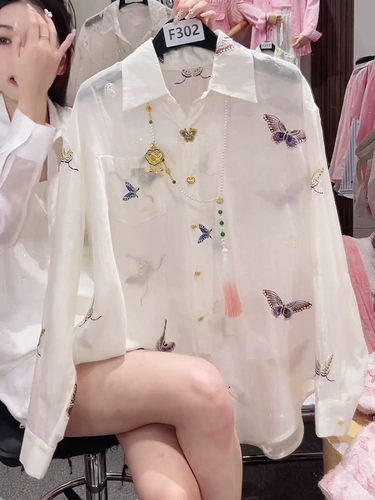 Летняя модная тонкая рубашка, кардиган, с вышивкой, защита от солнца