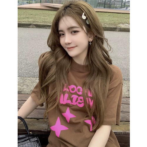 Летняя тонкая розовая брендовая футболка, коллекция 2022, популярно в интернете, оверсайз, короткий рукав