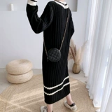 Черное осеннее шерстяное платье, брендовое длинное трикотажное платье, 2025 года, свободный крой, длина макси