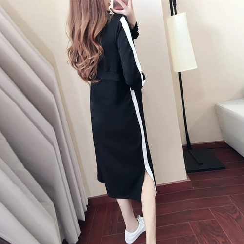 Длинная тонкая толстовка, осенний лонгслив, утепленное платье, длина макси, в корейском стиле, оверсайз, осенняя