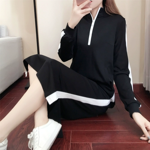 Длинная тонкая толстовка, осенний лонгслив, утепленное платье, длина макси, в корейском стиле, оверсайз, осенняя