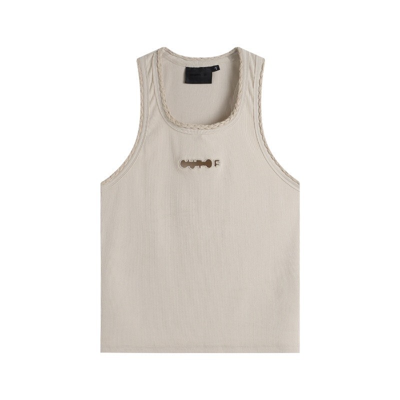 Lee Min-Hee's Same Style American Casual Sleeveless Hollow-Out Logo Vest with Braided Hemp Rope Tank Top Lee Min-Hee's Same Style American Casual Sleeveless Hollow-Out Logo Vest with Braided Hemp Rope Tank Top
