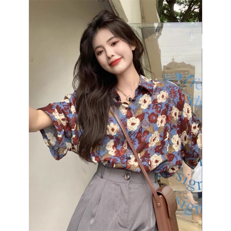 Bestie Outfits, Sister Floral Shirts, 80S Nostalgic Clothing, Summer 90S High-End Women's Clothing, 70S Retro Hong Kong Style Floral Shirts