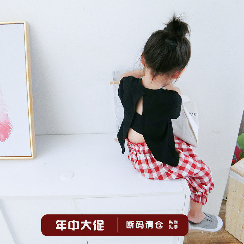 Children's 2022 new girl's short-sleeved T-shirt open-back pure cotton Western style personality half-sleeved female thin section black irregular