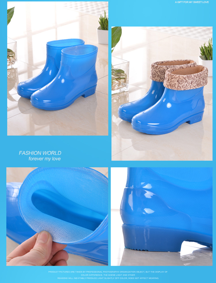 Mùa thu và mùa đông ngắn ống mưa giày ống phụ nữ ống mưa người lớn chống trượt công việc không thấm nước keo dán giày nhung giày bông ngắn ủng đi mưa thời trang