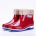 Cộng với giày đi mưa nhung nữ ống ngắn đi mưa giày chống nước nữ Rainshoes