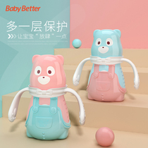 Baby temperature-sensitive glass bottle anti-fall newborn baby wide-caliber straw weaning artifact anti-breast milk