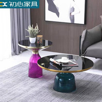Nordic Personality Creative Round Tea Table Light Lavish Living Room Minimalist Transparent Tempered Glass Modern Bell Color Edge A Few