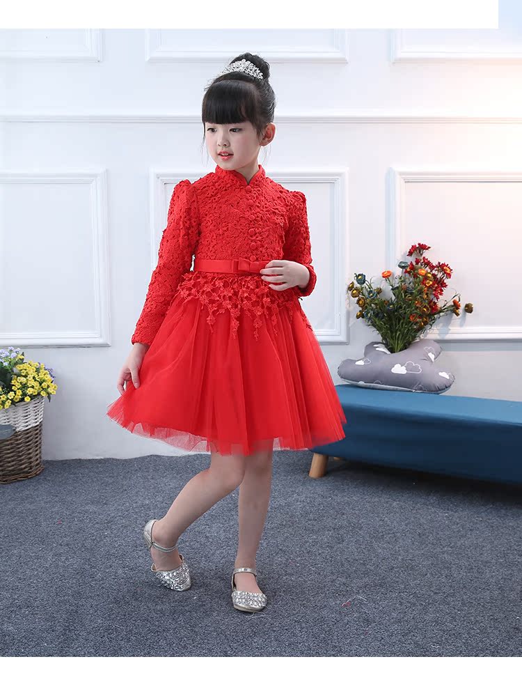 Váy bé gái mùa đông váy mới phong cách Trung Quốc big boy đỏ cộng với váy công chúa nhung quần áo em bé