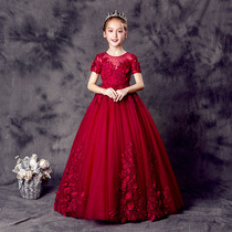 Childrens dress Princess dress Girls piano performance suit Flower girl wedding dress Puffy yarn small host evening dress Red