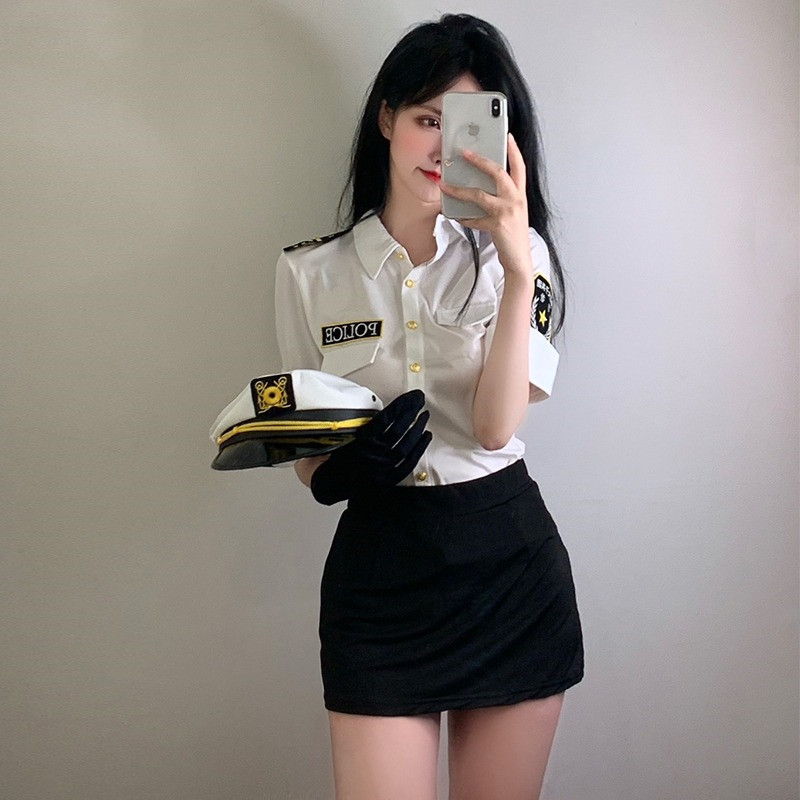 Internet Celebrity Sexy Pilot and Flight Attendant Uniform Set, Pure Desire Streamer Cross-Dressing Policewoman Cosplay Outfit, Emotional Role-Playing for Women