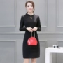 Mát gamma mới mùa thu thời trang rắn màu cổ áo Slim khí dài tay váy 1716 shop đầm đẹp