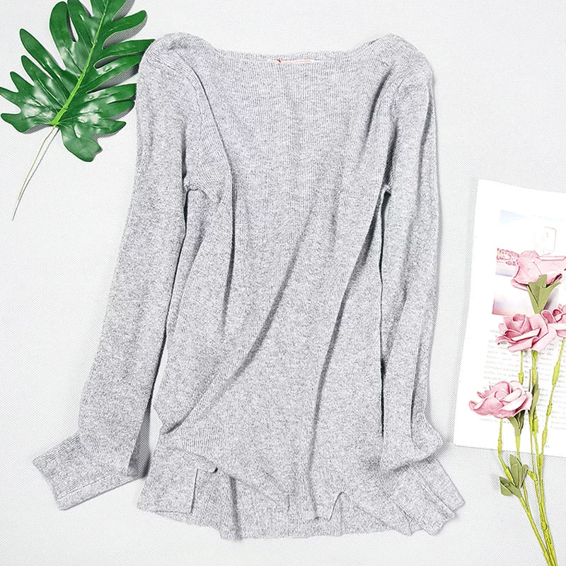 Cool aga mùa thu tay dài đầu rắn màu đơn giản xu hướng thời trang mỏng giảm béo áo len hoang dã 6052 áo nữ trung niên