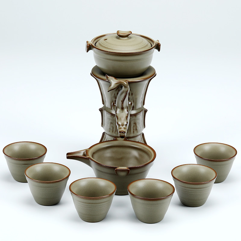 High-grade black ceramic automatic tea set lazy tea kung fu tea set gift box tea cup set gift home office