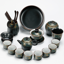 Complete set of retro ceramic tea set ancient rhyme Western style kung fu tea set gift box Chinese style home teapot