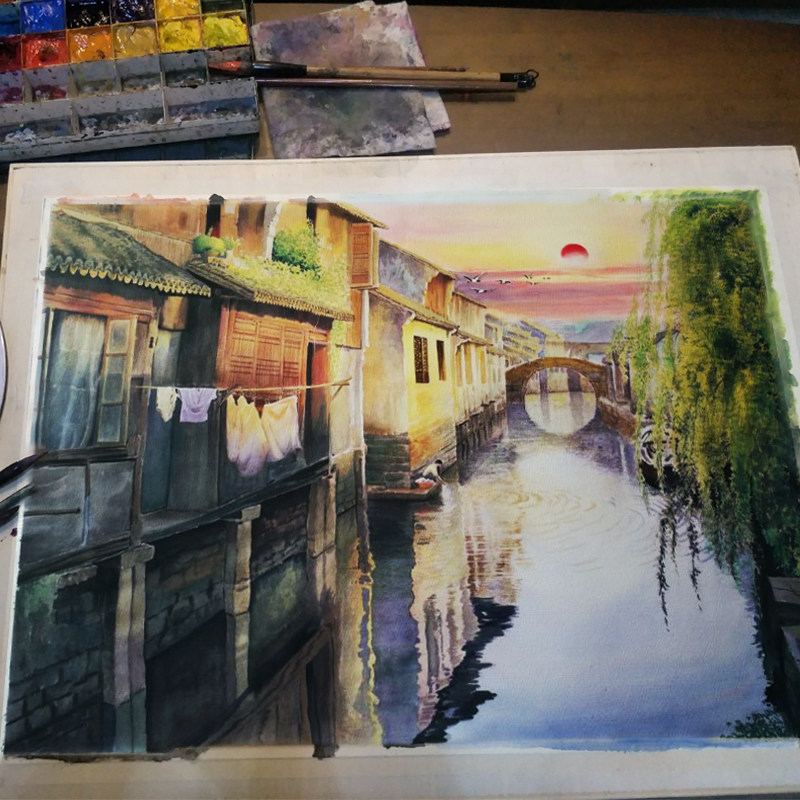 Painting watercolor character color gouache landscape oil painting color lead photo custom Xiao pixel portrait pure hand-drawn