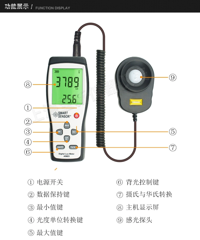 Máy đo độ sáng kỹ thuật số Xima máy đo ánh sáng có độ chính xác cao máy đo độ sáng lumen đo quang kế loại chia máy đo ánh sáng