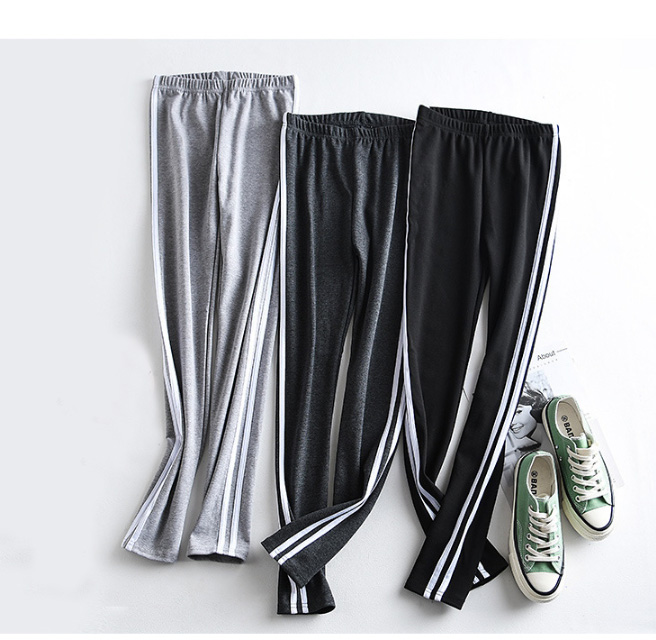 Bên trắng dải quần legging modal nữ mùa thu mỏng kéo dài kích thước lớn bó sát thể thao chín điểm song song thanh chân quần quần lót lông nữ