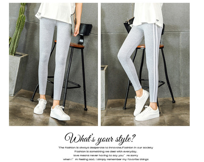 Bên trắng dải quần legging modal nữ mùa thu mỏng kéo dài kích thước lớn bó sát thể thao chín điểm song song thanh chân quần quần lót lông nữ