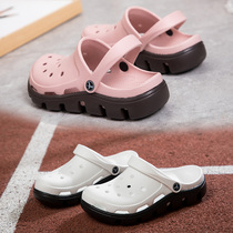 2021 new hole shoes womens summer Korean version of leisure thick-soled seaside vacation cool slippers couple flat-bottomed beach shoes