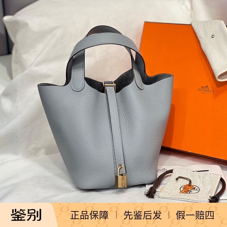 【Kkkk】Hermes Picotin Lock 18 Gold Buckle Basket-Style Bucket Bag in Puppet Gray
