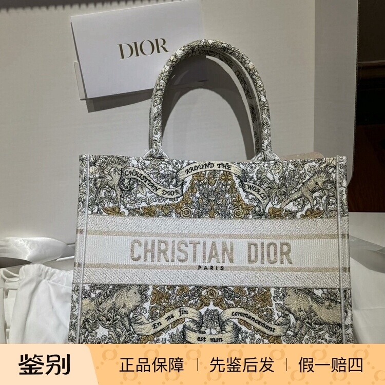【Kkkk】Dior Dior Booktote Medium Size Around the World Pattern Shopping Bag Handbag