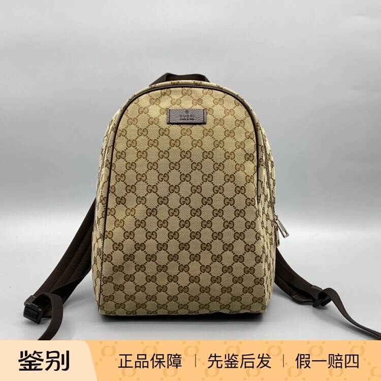 【Kkkk】Gucci Gucci Monogram Logo Fabric and Leather Backpack Couple's Style