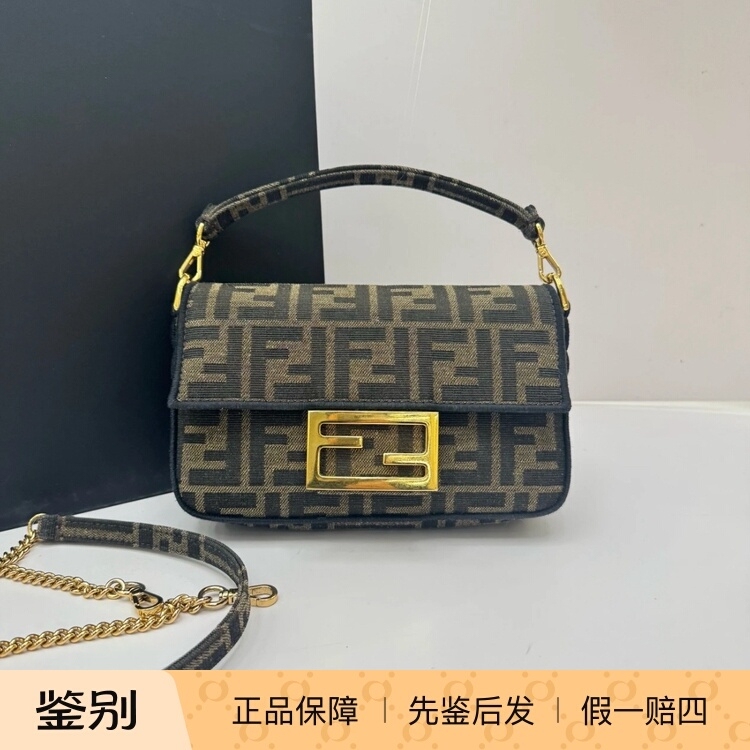 【Kkkk】Fendi Baguette Mini Magnetic Flap Baguette Bag Handbag Shoulder Crossbody Bag