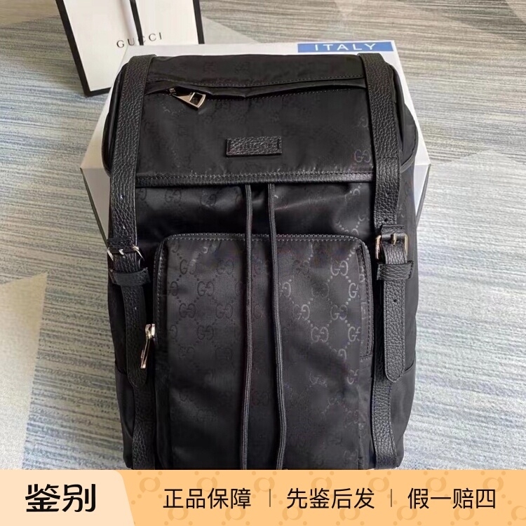 【Kkkk】Gucci Gucci Monogram Logo Large Capacity Flip-Top Canvas Backpack Double Shoulder Bag