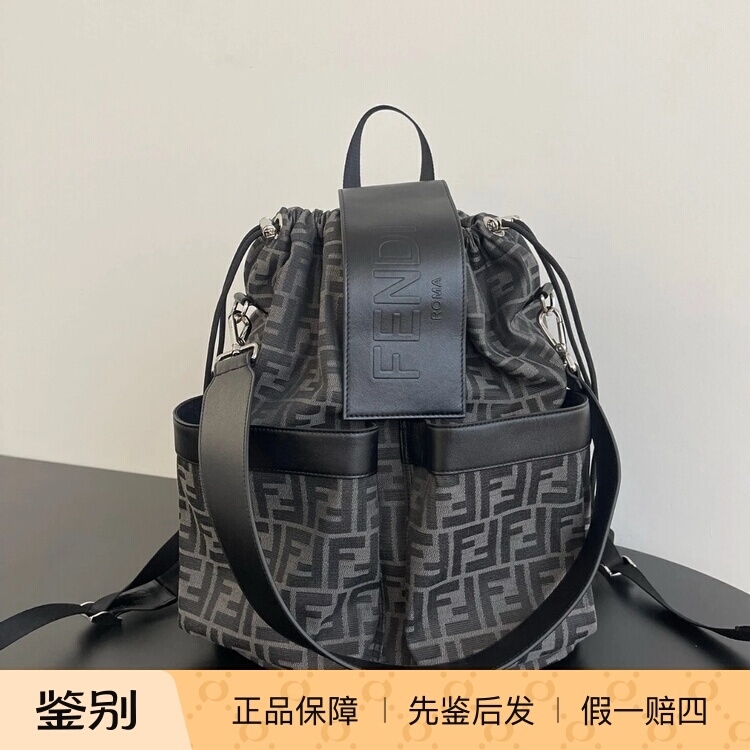 【Kkkk】Fendi Roma Series Medium and Large Drawstring Closure Cotton Backpack