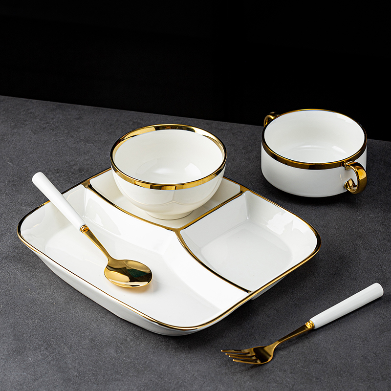 Compartmented Ceramic Plate for Portion Control, Dieting Expert's Plate, High Aesthetic Creative Design, Single-Serving Dining Plate for Home Use