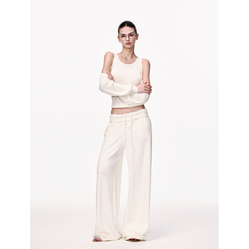 Jlaunt White Sweatpants for Women, Low-Waisted Straight-Leg Casual Pants, Loose Slimming Floor-Length Wide-Leg Pants Jlaunt White Sweatpants for Women, Low-Waisted Straight-Leg Casual Pants, Loose Slimming Floor-Length Wide-Leg Pants