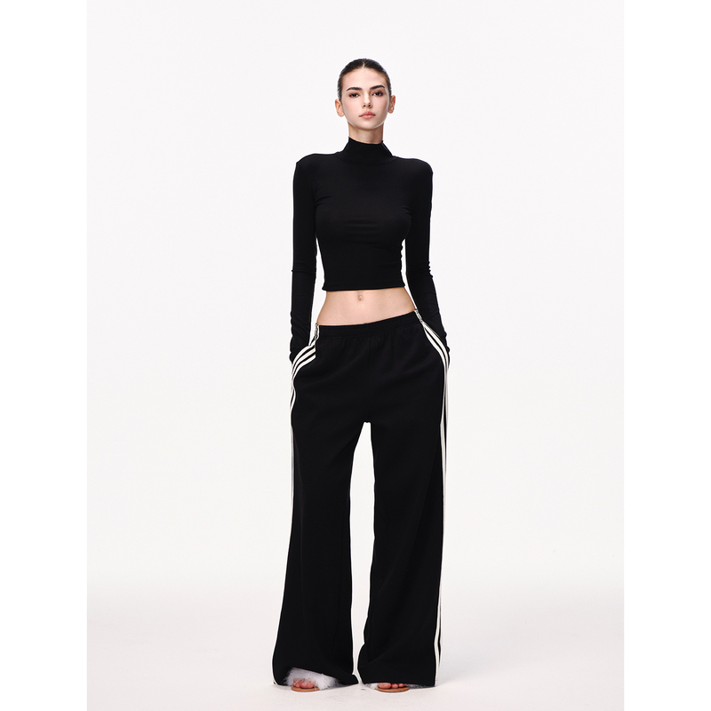 Jlaunt Black Sweatpants for Women, Stylish Low-Waist Straight-Leg Casual Pants, American Style Wide-Leg Pants