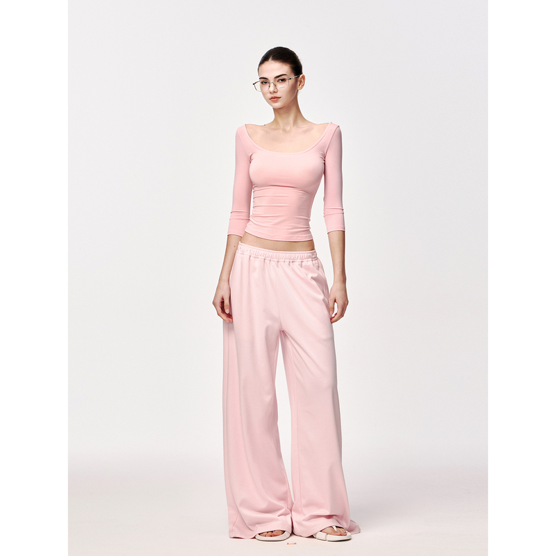 Jlaunt Pink Sweatpants for Women, Low-Waisted Sports Pants, Loose Straight-Leg Casual Pants, Elastic Waist, Floor-Length Wide-Leg Pants