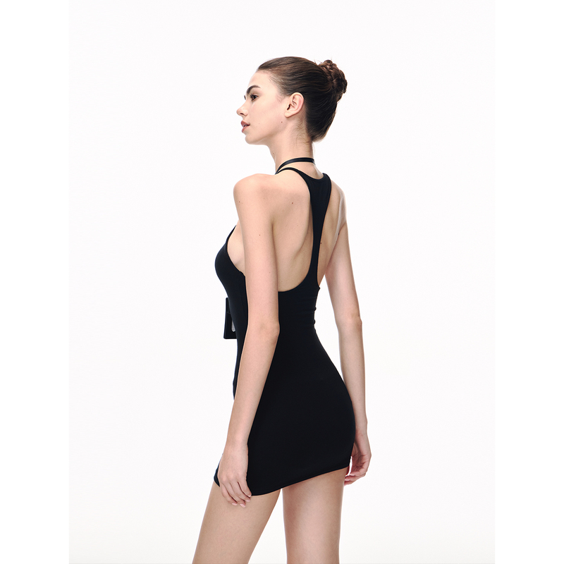 Jlaunt Black Spaghetti Strap Dress for Women, Summer Slim Fit Bodycon Skirt, American Style Hot Girl Short Skirt