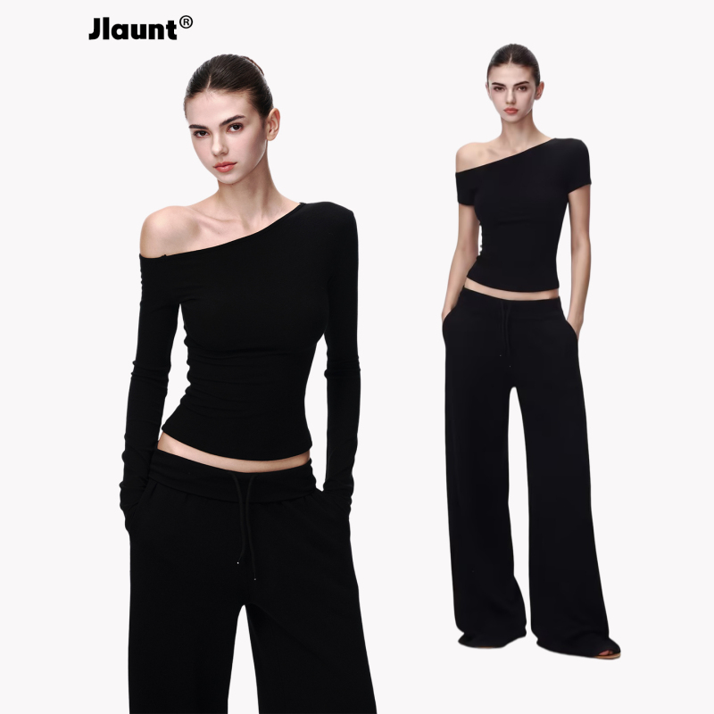 Jlaunt Black Long-Sleeved T-Shirt for Women, Summer Slim Fit, Off-Shoulder Short-Sleeved T-Shirt, American Style Hot Girl Off-Shoulder Top Jlaunt Black Long-Sleeved T-Shirt for Women, Summer Slim Fit, Off-Shoulder Short-Sleeved T-Shirt, American Style Hot Girl Off-Shoulder Top
