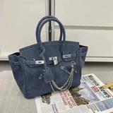 Небольшая сумка, джинсовая сумка на одно плечо, дизайнерские штаны, платиновая цепь, популярно в интернете, горизонтальная версия