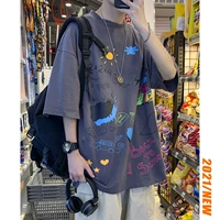 Брендовая летняя футболка с коротким рукавом для школьников, оверсайз, в корейском стиле, большой размер